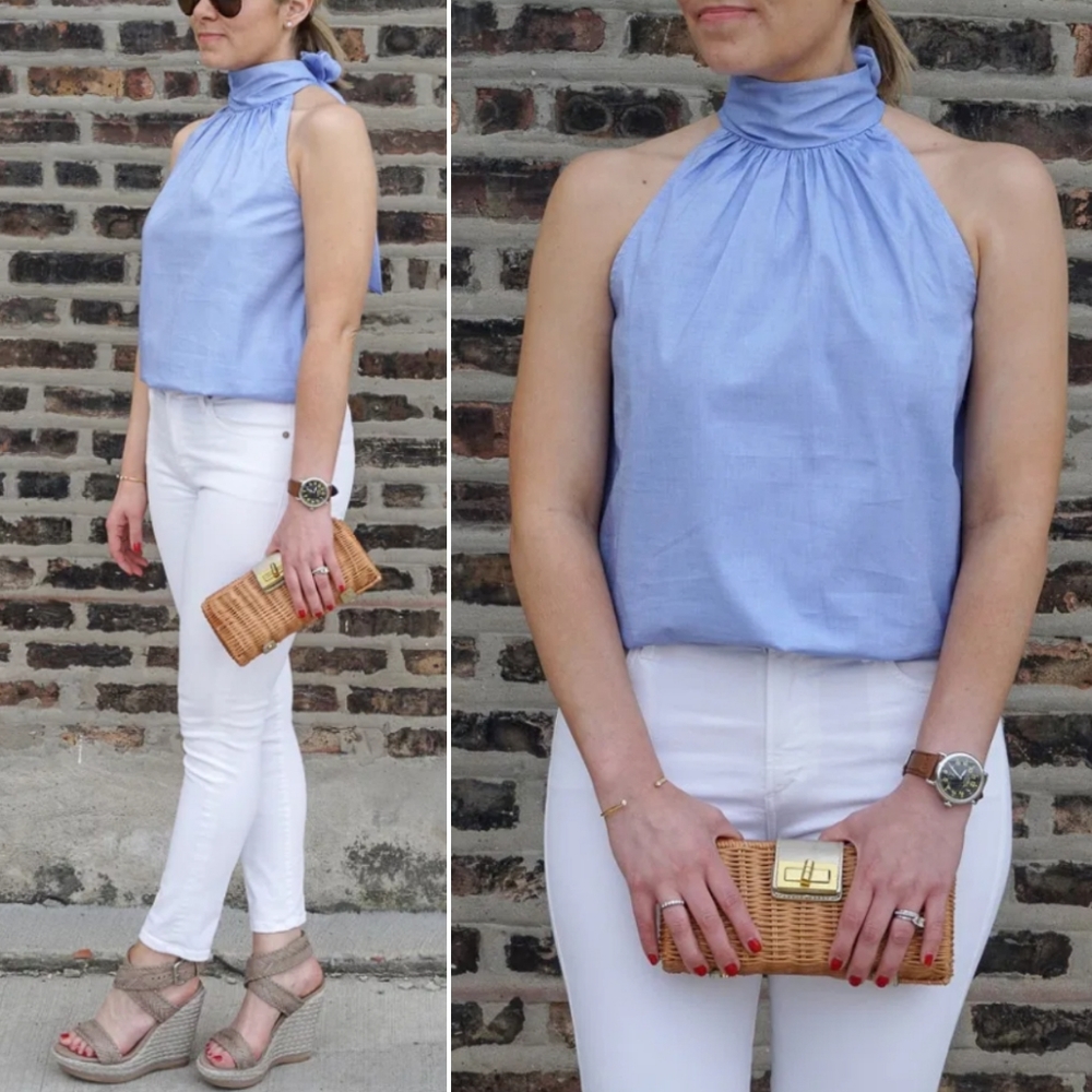 J CREW High Tie Neck Stretch Cotton Tank NWT Sz 4